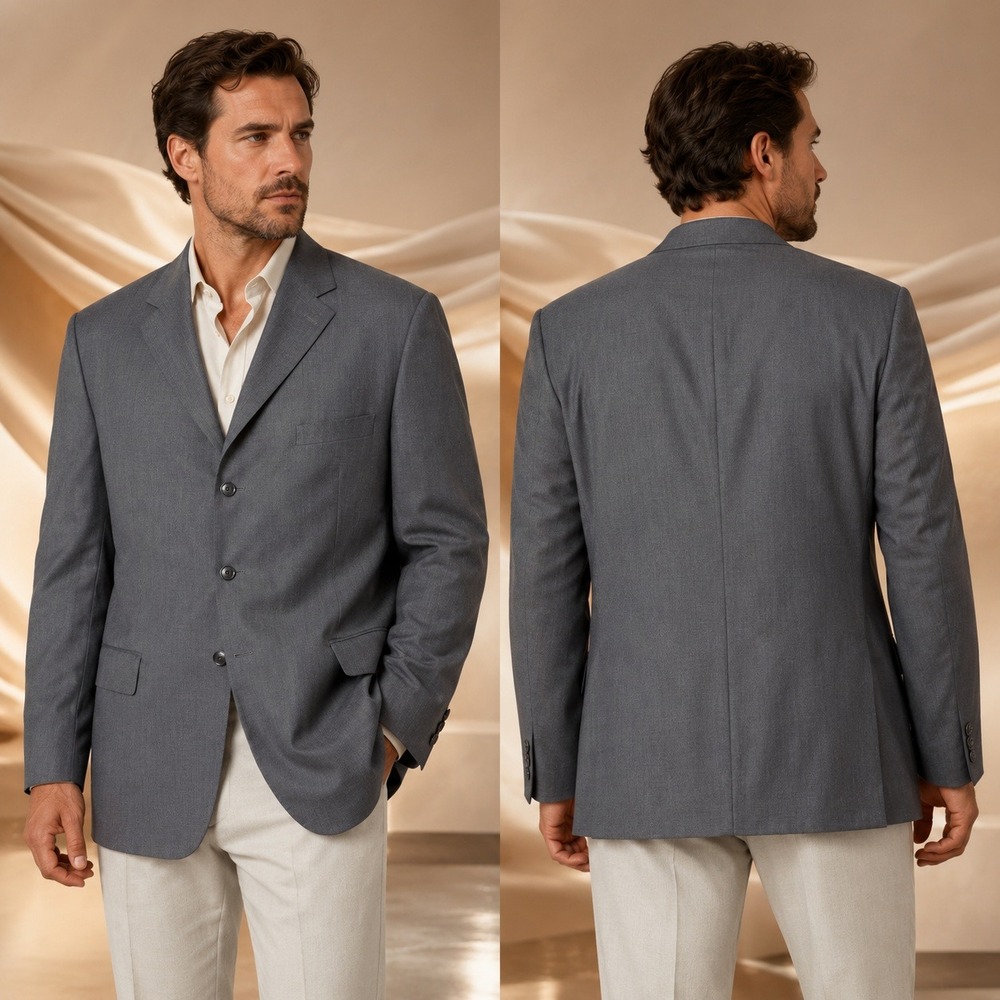 Mantoni Blazer Mens 54L Gray Wool Super 140s 3-Button Sport Coat Long Solid Mdrn